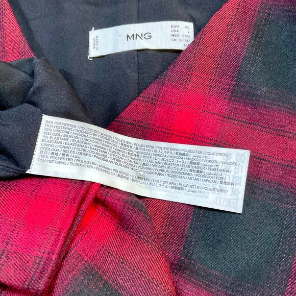 Mango Dress Plaid Red Sleeveless Vest Style V-Neck Patch Pockets (XS) - Picture 5 of 7